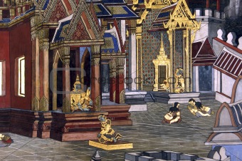 Thailand, Bangkok: Grand palace wall painting