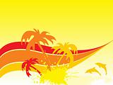 stylized background with palm tree and wave elements, design3