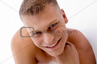 close up of smiling muscular man