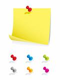 Blank note paper with colourful pins