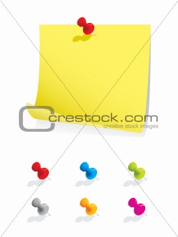 Blank note paper with colourful pins