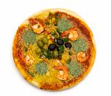pizza with shrimp on white background