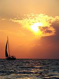sea, sunset and yacht,