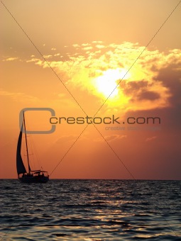 sea, sunset and yacht,