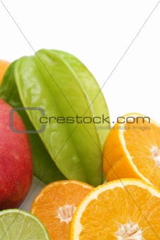 fresh exotic fruits on white background