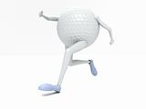three dimensional front view of running golf ball