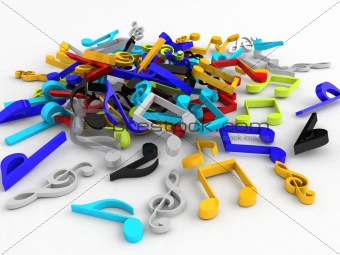 three dimensional bunch of musical notes