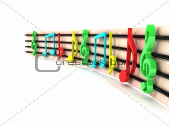 side view of three dimensional colorful musical clefs