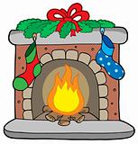 Christmas fireplace with stockings