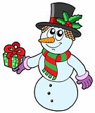 Cute snowman with gift 