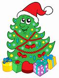 Smiling Christmas tree with gifts