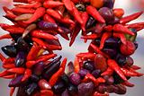 Round Red Purple Chili Peppers Wreath
