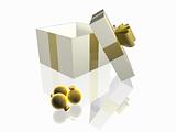 Christmas Gift Box with golden Bow and Ornaments