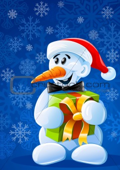 vector christmas snowman with gift