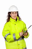 Female construction worker writing