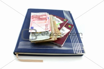 Diary with passport and Money