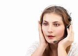 techsupport girl is talking on the phone using headset
