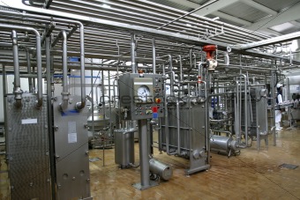 temperature control valves and pipes  in dairy production factory