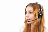 cute techsupport girl talking on the phone using headset