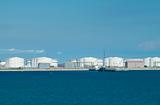 harbour with oil storage tanks