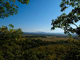 autumn countryside panorama with blue sky  