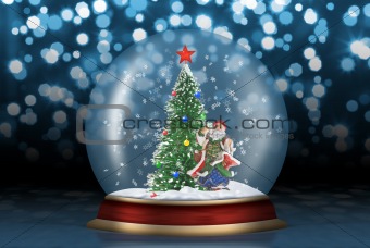 Glass sphere with fir-tree and santa abstract background