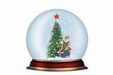 Glass sphere with fir-tree and santa isolated