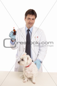 Vet with pet and ointment