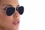 close view of model wearing sunglasses