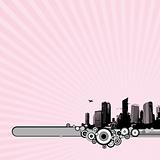 Black city on pink background. Vector