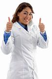 female doctor showing successful sign
