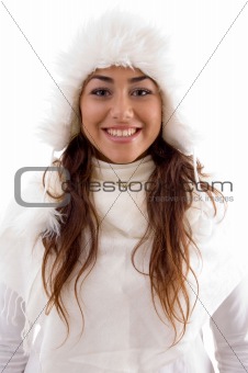 smiling female enjoying winters