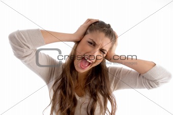 woman screaming and holding her head