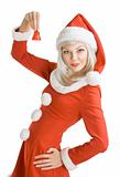 Female Santa Clause holding a hand bell