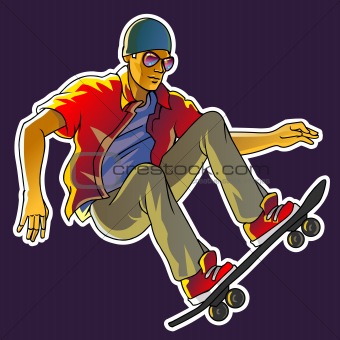 Young skateboarder jumping