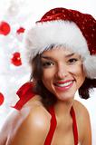 smiling woman with a christmas-tree