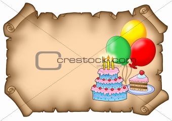 Parchment party invitation with cakes