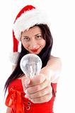 pretty young female holding electric bulb