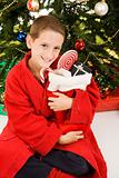 Little Boy and Christmas Stocking