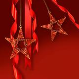Christmas star ornaments against red background