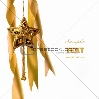 Gold christmas star with ribbons 