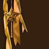 Gold christmas star with ribbons 