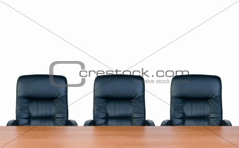 Three armchairs and table