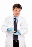 Doctor or vet with prescrption medicine