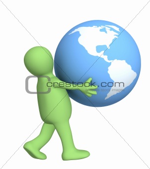 3d person carrying in hands globe