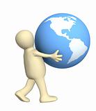 3d person carrying in hands globe