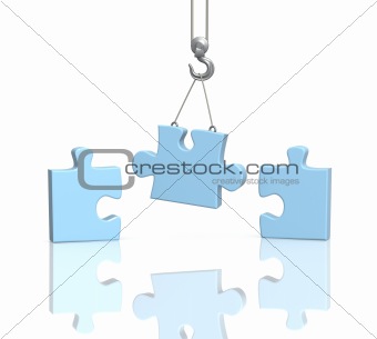 Part puzzle on hook elevating crane