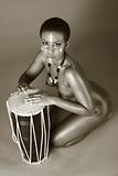 indigenous nude African American woman with drums