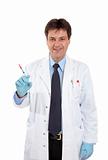 Doctor with dose of medicine in syringe