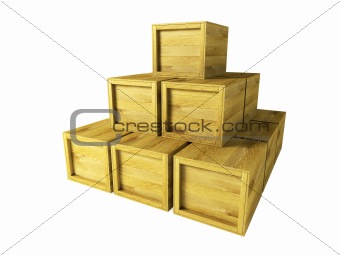 several wooden crates